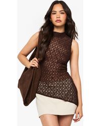 Boohoo - Lace Grown On Neck Asym Hem Top - Lyst
