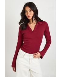 Boohoo - Ribbed Open Collar Detail Top - Lyst