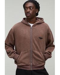 BoohooMAN - Oversized Boxy Limited Edition Washed Raised Text Zip Through Hoodie - Lyst