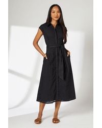 PRINCIPLES - Broderie Tie Waist Midi Shirt Dress Cotton - Lyst