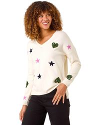 Roman - Heart & Star V-Neck Flock Jumper - Lyst