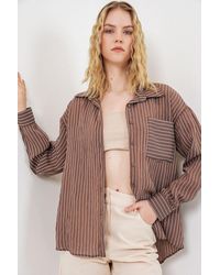 Bigdart - Oversized Striped Long Sleeve Shirt With Pocket - Lyst