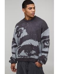 BoohooMAN - Oversized Boxy Brushed Eye Graphic Knitted Jumper - Lyst