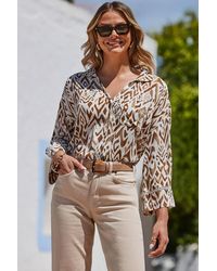 Sosandar - Natural Aztec Print Shirt With Ladder Detail - Lyst