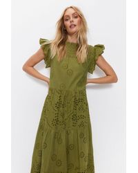 Warehouse - Broderie Mix Tiered Midi Dress - Lyst