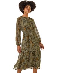 Roman - Speckled Print Keyhole Midi Dress - Lyst