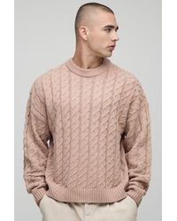 BoohooMAN - Boxy Fit Cable Knitted Jumper - Lyst