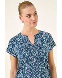 Roman - Abstract Print Pleat Front Top - Lyst