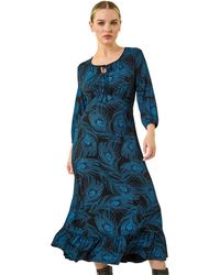Roman - Petite Feather Print Keyhole Midi Dress - Lyst