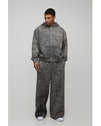 BoohooMAN - Oversized Boxy Graphic Washed Zip Through Hoodie Tracksuit - Lyst