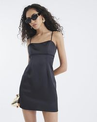 River Island - Mini Slip Dress Satin Square Neck - Lyst