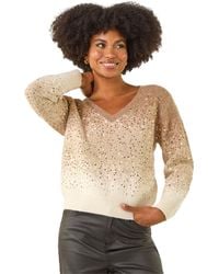 Roman - Sparkly Ombre V-Neck Knit Jumper - Lyst