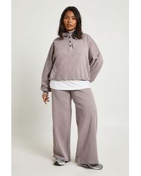 Boohoo - Plus Washed Funnel Neck Sweatshiirt Tracksuit - Lyst