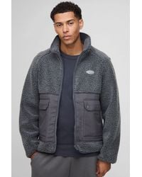 BoohooMAN - Regular Fit Two Tone Borg Nylon Mix Funnel Neck Zip Through Jacket - Lyst