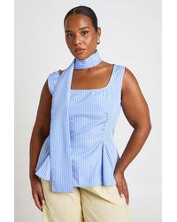 Boohoo - Plus Stripe Strappy Peplum Top With Detachable Scarf - Lyst