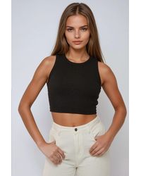 Hiccup - Crew Neck Ribbed Knit Sleeveless Crop Top - Lyst