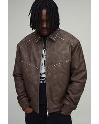BoohooMAN - Tall Boxy Fit Croc Pu Studded Embellished Harrington Jacket - Lyst