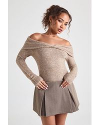 Boohoo - Twist Front Bardot Jumper - Lyst