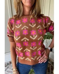 Azura Exchange - Floral Print Short Sleeve Sweater - Lyst