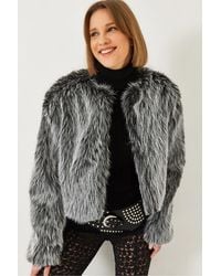 Bianco Lucci - Boxy Crop Faux Fur Coat - Lyst