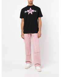 Palm Angels - Pink Star Sprayed Logo-print T-shirt Zwart - Lyst