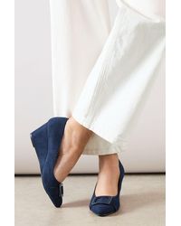 Wallis - Wide Fit Darwin Faux Suede Almond Toe Covered Buckle Medium Wedge Court Shoes - Lyst