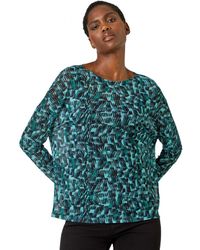 Roman - Abstract Print Mesh Overlay Stretch Top - Lyst
