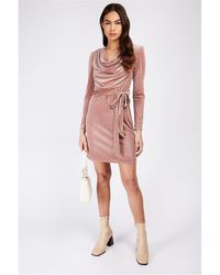Little Mistress - Cowl Neck Long Sleeve Mini Wrap Dress - Lyst