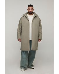BoohooMAN - Plus Regular Fit Button Through Hooded Mac - Lyst
