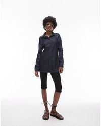 TOPSHOP - Denim Long Slim Fit Shirt - Lyst
