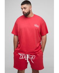 BoohooMAN - Plus Star Puff Print Oversized T-Shirt & Relaxed Jersey Short Set - Lyst