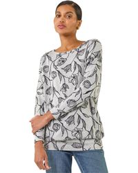 Roman - Floral Print Bubble Hem Stretch Top - Lyst