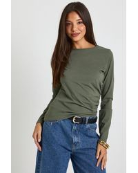 Boohoo - Boat Neck Ruched Asym Hem Top - Lyst