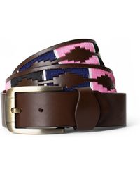 Woodland Leathers - Polo Leather Belt With Colourful Embroidered Stitching - Lyst