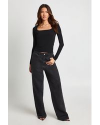 Boohoo - Double Layer Slinky Square Neck Long Sleeve Top - Lyst