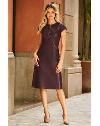Sosandar - Luxury Leather Zip Front Fit & Flare Dress - Lyst