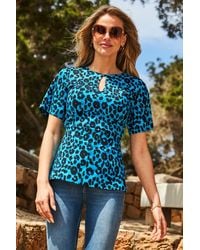 Sosandar - Print Keyhole Detail Top Viscose - Lyst