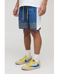 BoohooMAN - Elasticated Waist Relaxed Mid Length Printed Nylon Shorts - Lyst