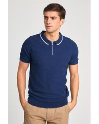 Kensington Eastside - Dark Cotton Short Sleeve Zip Neck Polo Shirt - Lyst
