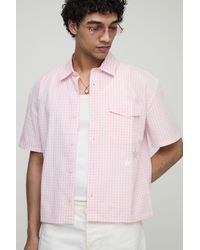 BoohooMAN - Oversized Pocket Detail Micro Plaid Boxy Shirt - Lyst