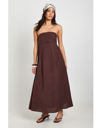 Boohoo - Linen Bandeau Shirred Back Midaxi Dress - Lyst