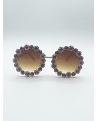 SVNX - Round Floral Crystal Gem Sunglasses - Lyst