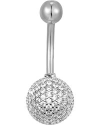 The Jewellery Stockroom - Stainless Steel Pave Crystal Ball Belly Button Bar - Lyst