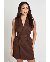 Boohoo - Utility Belted Waistcoat Sleeveless Blazer Dress - Lyst