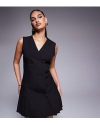 Kaiia - Exclusive Tailored Sleeveless Button Front Pleat Hem Mini Dress - Lyst