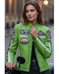 Infinity Leather - Biker Racing Badges Jacket-Maple Lamb Leather - Lyst