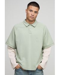 BoohooMAN - Oversized Premium Interlock Faux Sleeve Polo - Lyst