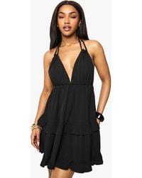 Boohoo - Textured Stripe Crinkle Tiered Mini Dress - Lyst