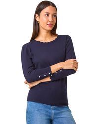Roman - Diamante Button Scallop Edge Jumper - Lyst