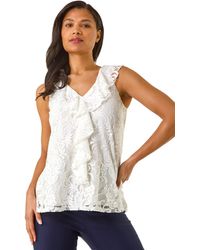 Roman - Lace V-Neck Ruffle Front Top - Lyst